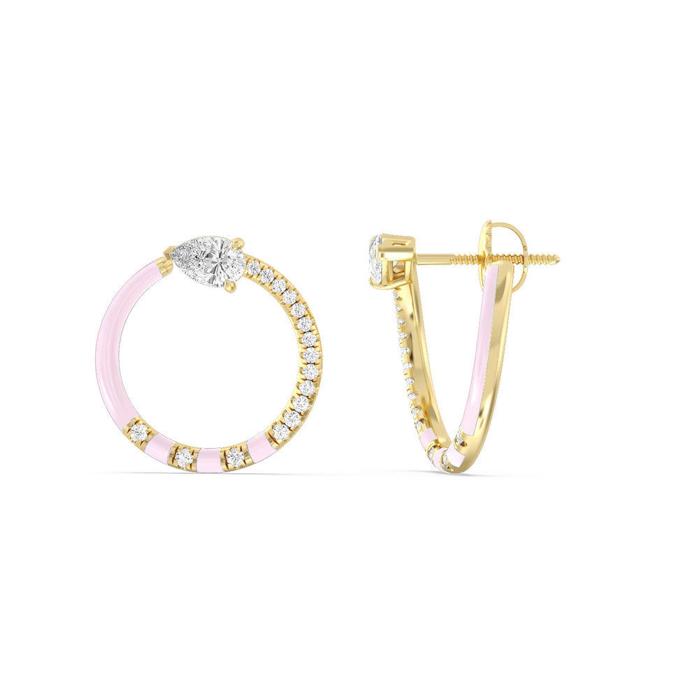 Half Diamond Pear Hoops in Ceramic with 14KT Yellow Gold / Lavender Rose / 1 1/3 Cut Diamond in 14KT Yellow Gold / Lavender Rose / 1 1/3 view 2

