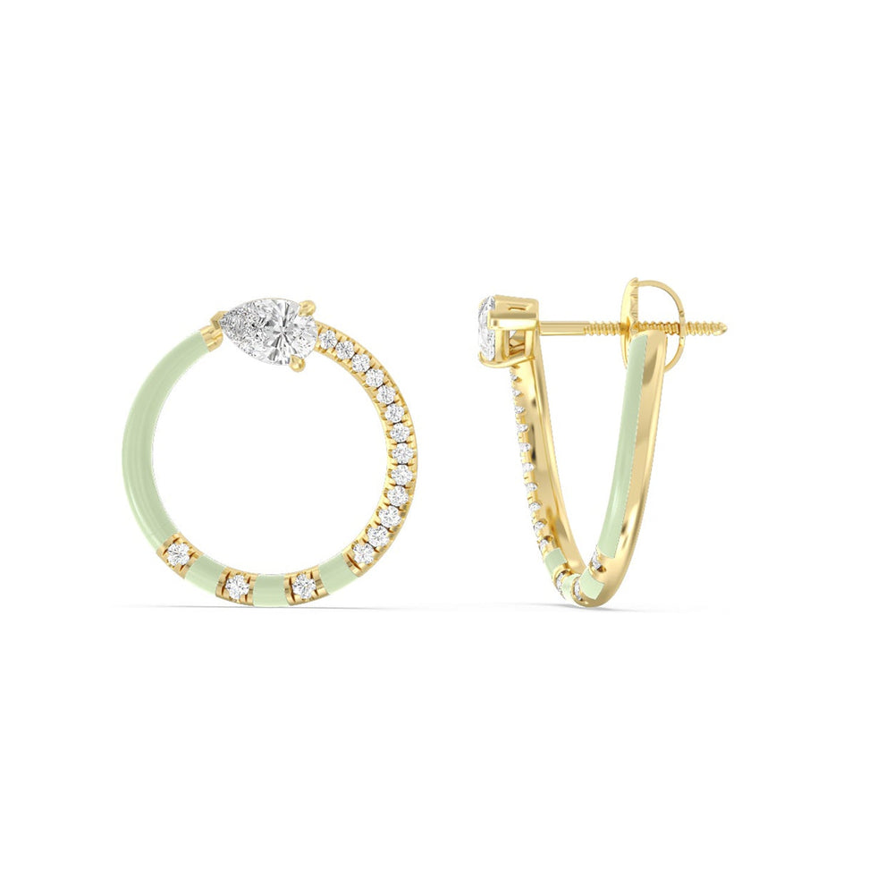 Half Diamond Pear Hoops in Ceramic with 14KT Yellow Gold / Olive / 1 1/3 Cut Diamond in 14KT Yellow Gold / Olive / 1 1/3 view 2
