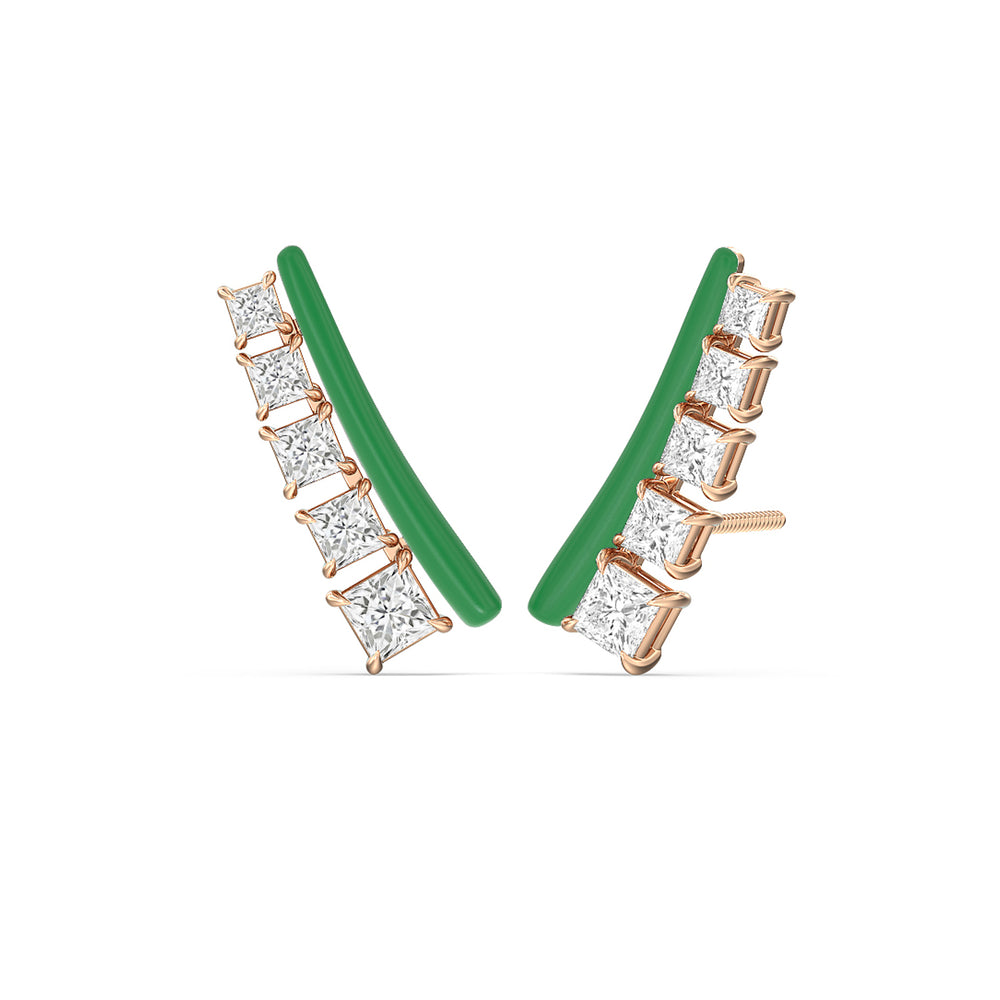 Princess Cut Climbers in Ceramic with 14KT Rose Gold / Evergreen / 1 3/8 Cut Diamond in 14KT Rose Gold / Evergreen / 1 3/8 view 1
