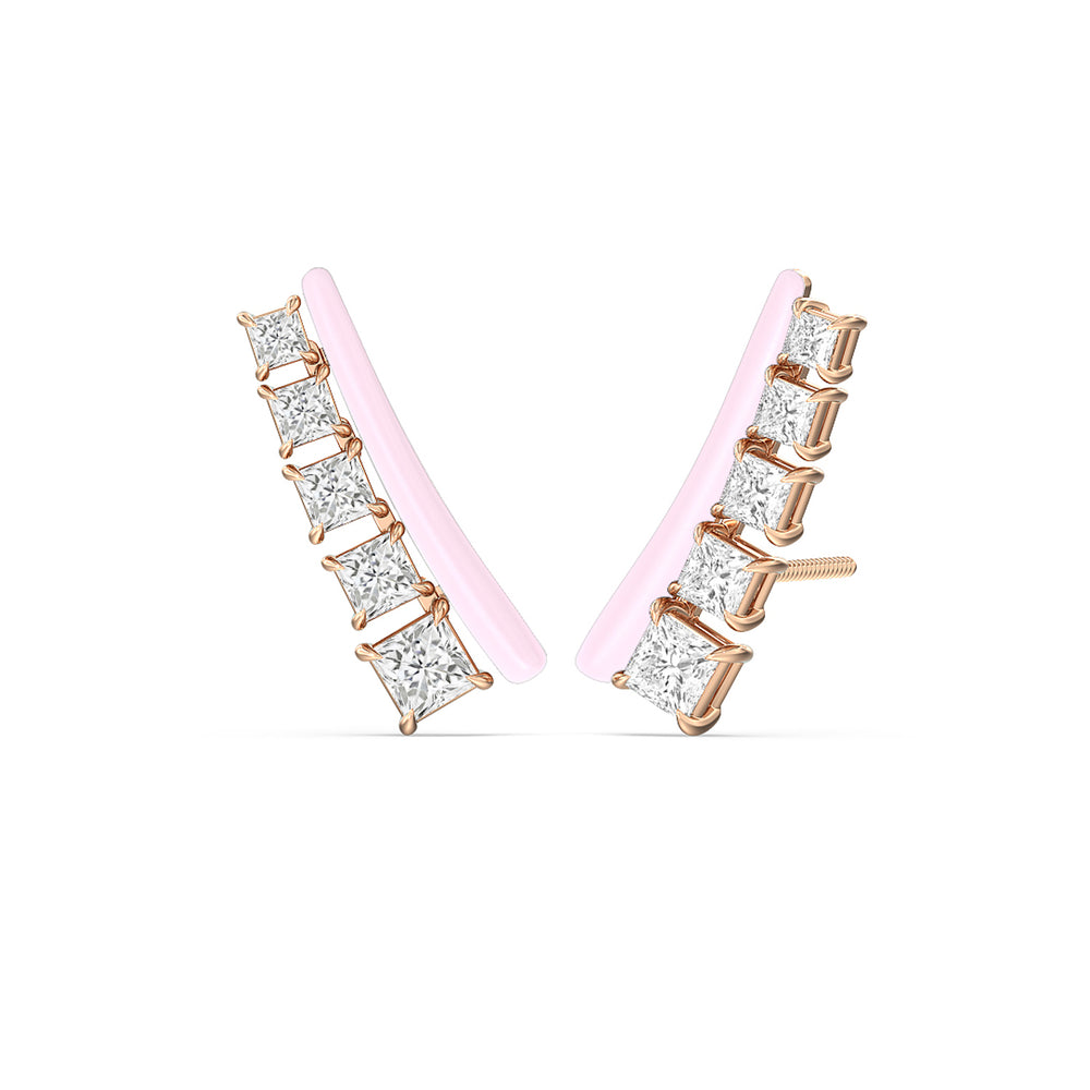 Princess Cut Climbers in Ceramic with 14KT Rose Gold / Lavender Rose / 1 3/8 Cut Diamond in 14KT Rose Gold / Lavender Rose / 1 3/8 view 1
