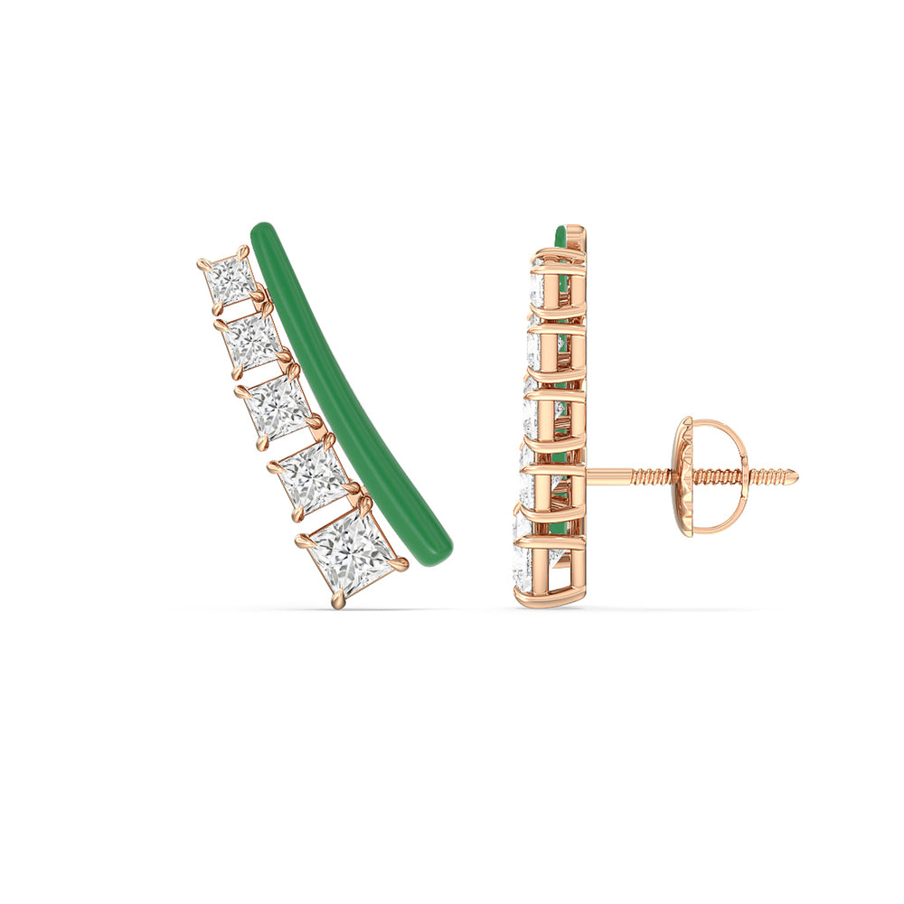 Princess Cut Climbers in Ceramic with 14KT Rose Gold / Evergreen / 1 3/8 Cut Diamond in 14KT Rose Gold / Evergreen / 1 3/8 view 2
