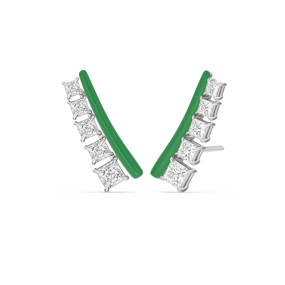Princess Cut Climbers in Ceramic with 14KT White Gold / Evergreen / 1 3/8 Cut Diamond in 14KT White Gold / Evergreen / 1 3/8 view 1
