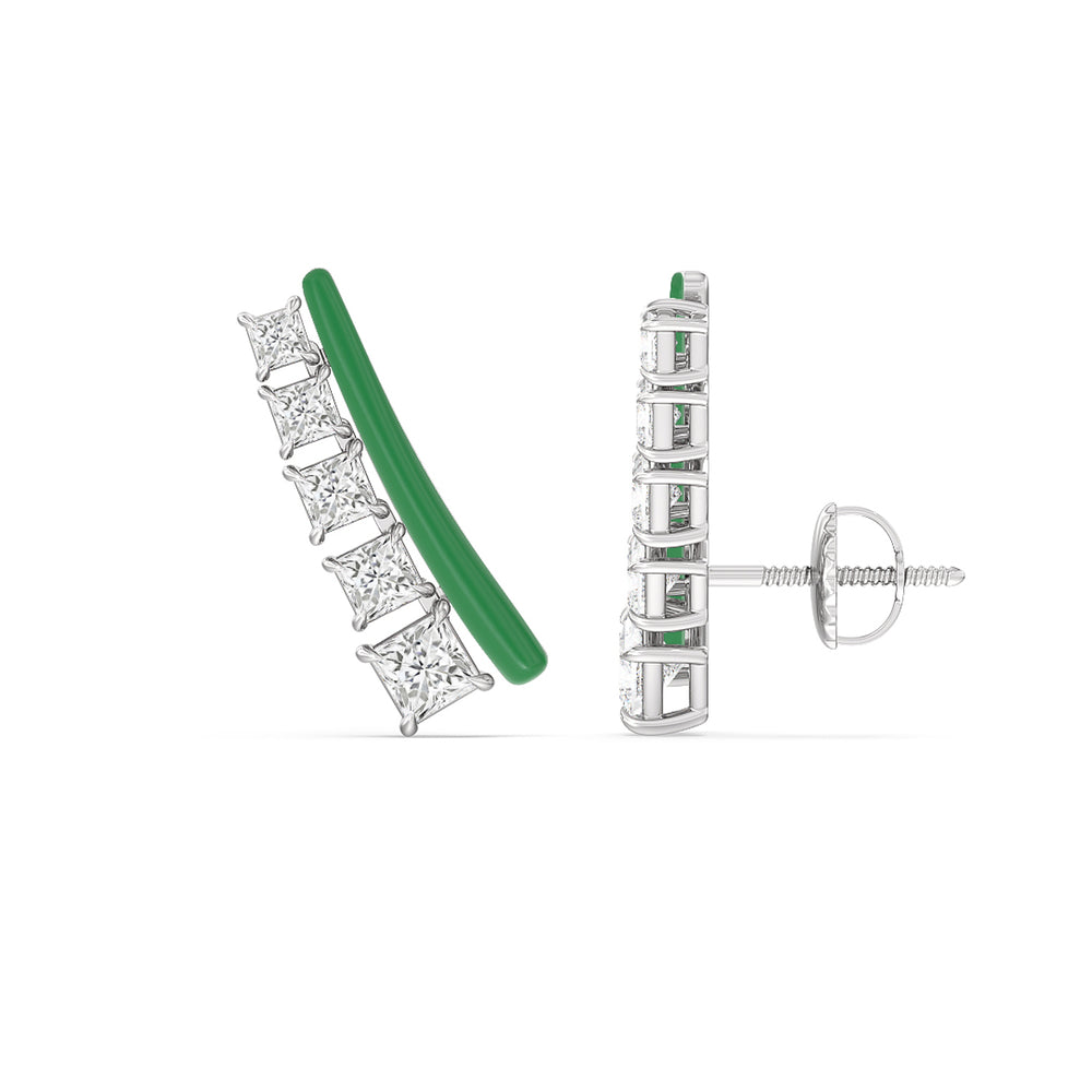 Princess Cut Climbers in Ceramic with 14KT White Gold / Evergreen / 1 3/8 Cut Diamond in 14KT White Gold / Evergreen / 1 3/8 view 2
