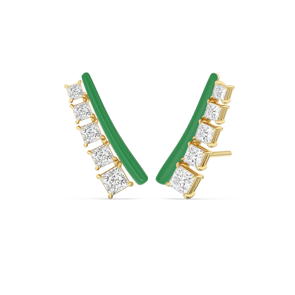 Princess Cut Climbers in Ceramic with 14KT Yellow Gold / Evergreen / 1 3/8 Cut Diamond in 14KT Yellow Gold / Evergreen / 1 3/8 view 1
