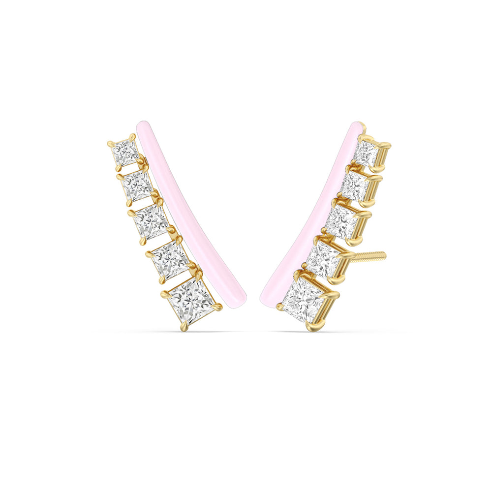 Princess Cut Climbers in Ceramic with 14KT Yellow Gold / Lavender Rose / 1 3/8 Cut Diamond in 14KT Yellow Gold / Lavender Rose / 1 3/8 view 1
