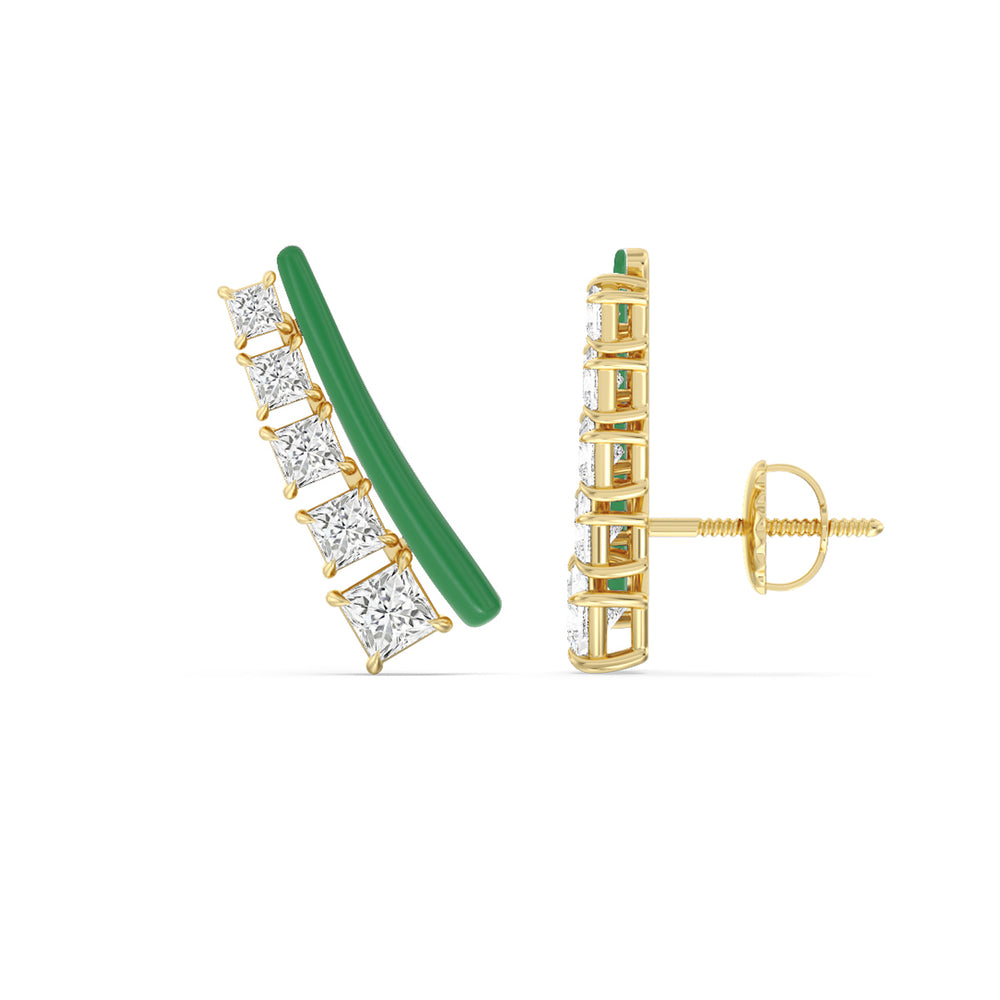 Princess Cut Climbers in Ceramic with 14KT Yellow Gold / Evergreen / 1 3/8 Cut Diamond in 14KT Yellow Gold / Evergreen / 1 3/8 view 2
