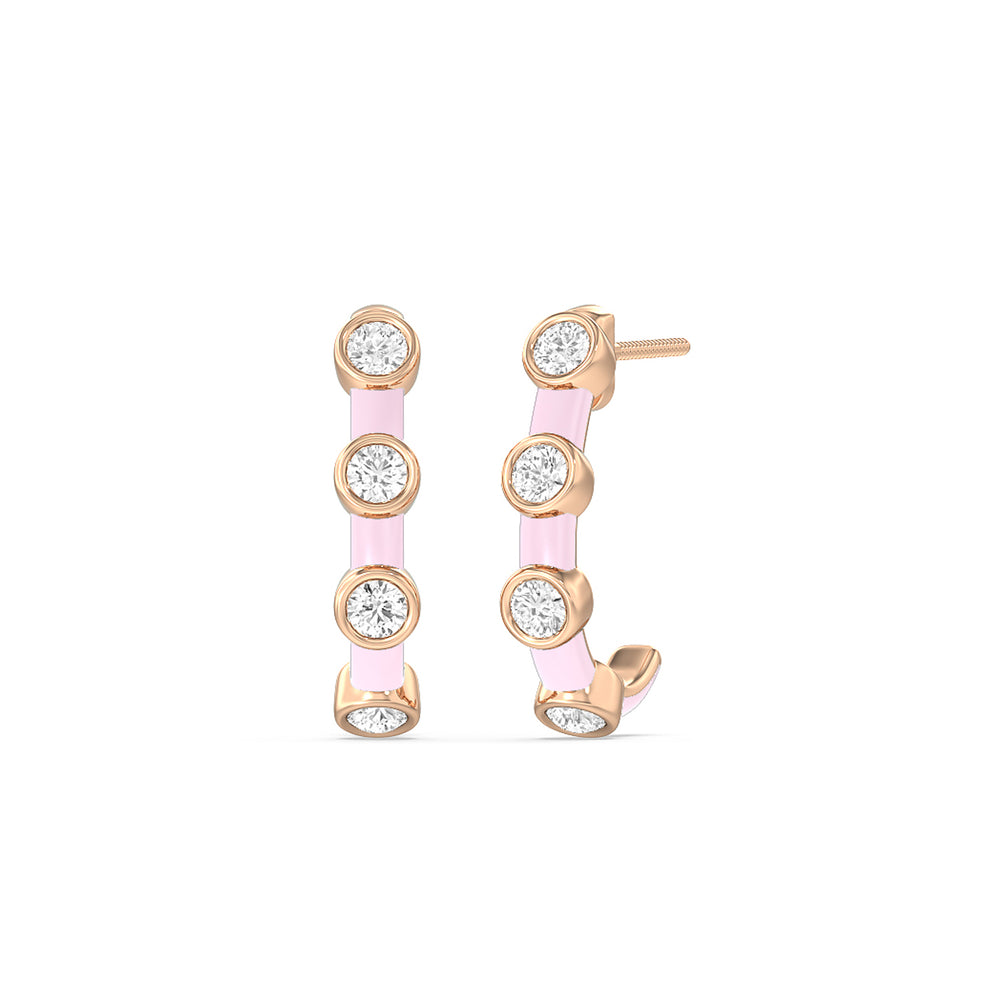 Diamond Crescent Hoops in Ceramic with 14KT Rose Gold / Lavender Rose / 3/4 Cut Diamond in 14KT Rose Gold / Lavender Rose / 3/4 view 1
