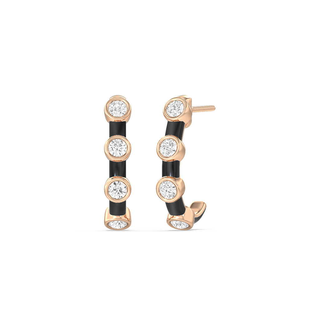 Diamond Crescent Hoops in Ceramic with 14KT Rose Gold / Midnight / 3/4 Cut Diamond in 14KT Rose Gold / Midnight / 3/4 view 1
