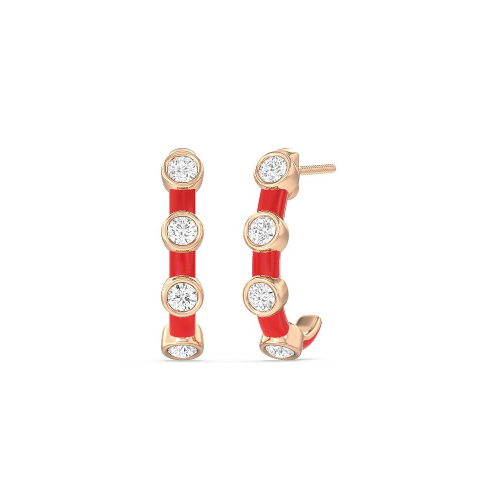 Diamond Crescent Hoops in Ceramic with 14KT Rose Gold / Hibiscus / 3/4 Cut Diamond in 14KT Rose Gold / Hibiscus / 3/4 view 1
