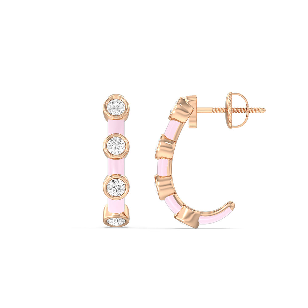 Diamond Crescent Hoops in Ceramic with 14KT Rose Gold / Lavender Rose / 3/4 Cut Diamond in 14KT Rose Gold / Lavender Rose / 3/4 view 2
