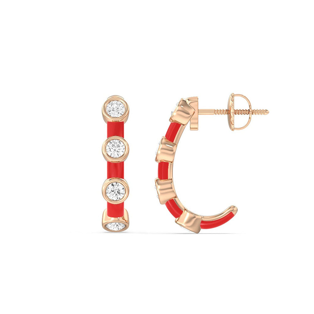 Diamond Crescent Hoops in Ceramic with 14KT Rose Gold / Hibiscus / 3/4 Cut Diamond in 14KT Rose Gold / Hibiscus / 3/4 view 2

