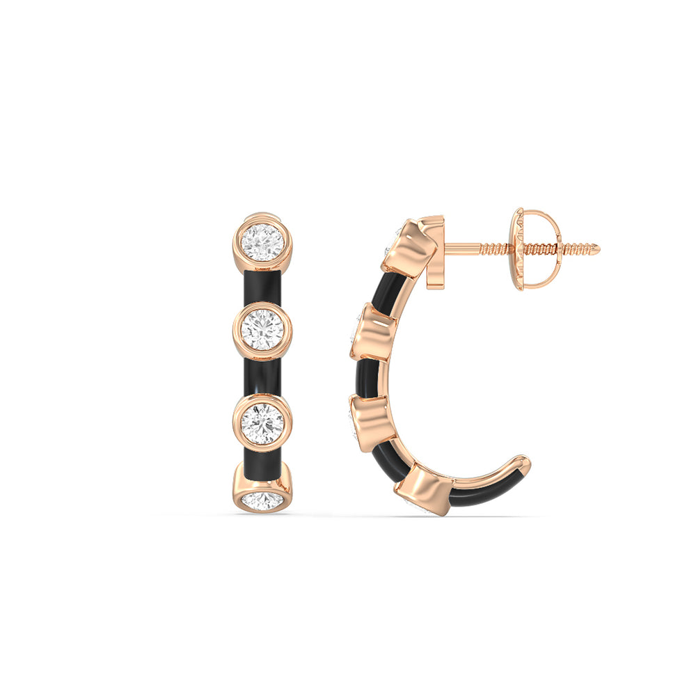 Diamond Crescent Hoops in Ceramic with 14KT Rose Gold / Midnight / 3/4 Cut Diamond in 14KT Rose Gold / Midnight / 3/4 view 2
