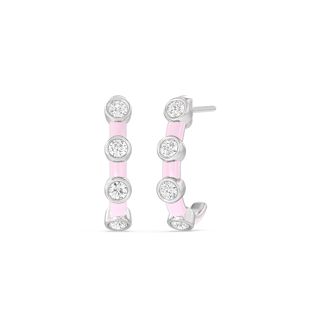 Diamond Crescent Hoops in Ceramic with 14KT White Gold / Lavender Rose / 3/4 Cut Diamond in 14KT White Gold / Lavender Rose / 3/4 view 1
