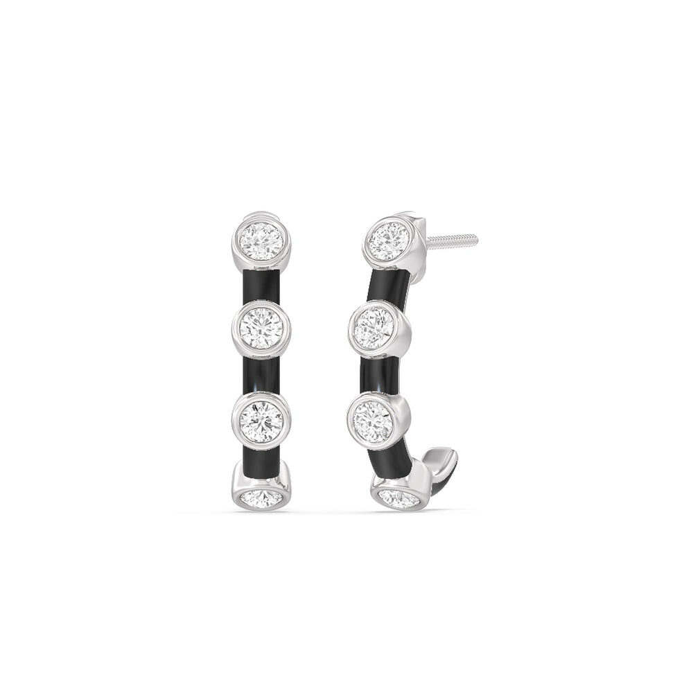 Diamond Crescent Hoops in Ceramic with Sterling Silver / Midnight / 3/4 Cut Diamond in 14KT Sterling Silver / Midnight / 3/4 view 1
