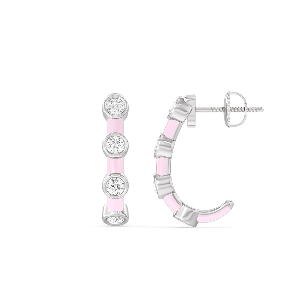 Diamond Crescent Hoops in Ceramic with 14KT White Gold / Lavender Rose / 3/4 Cut Diamond in 14KT White Gold / Lavender Rose / 3/4 view 2
