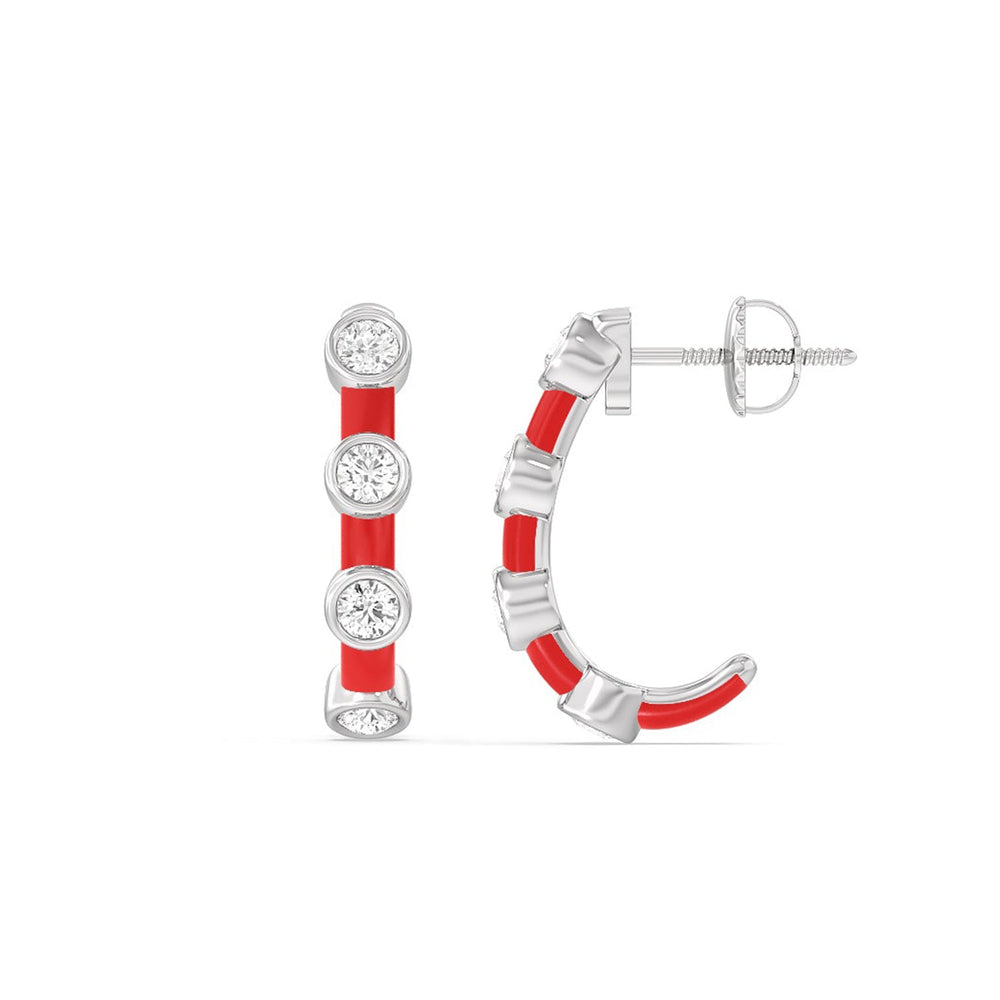 Diamond Crescent Hoops in Ceramic with Sterling Silver / Hibiscus / 3/4 Cut Diamond in 14KT Sterling Silver / Hibiscus / 3/4 view 2
