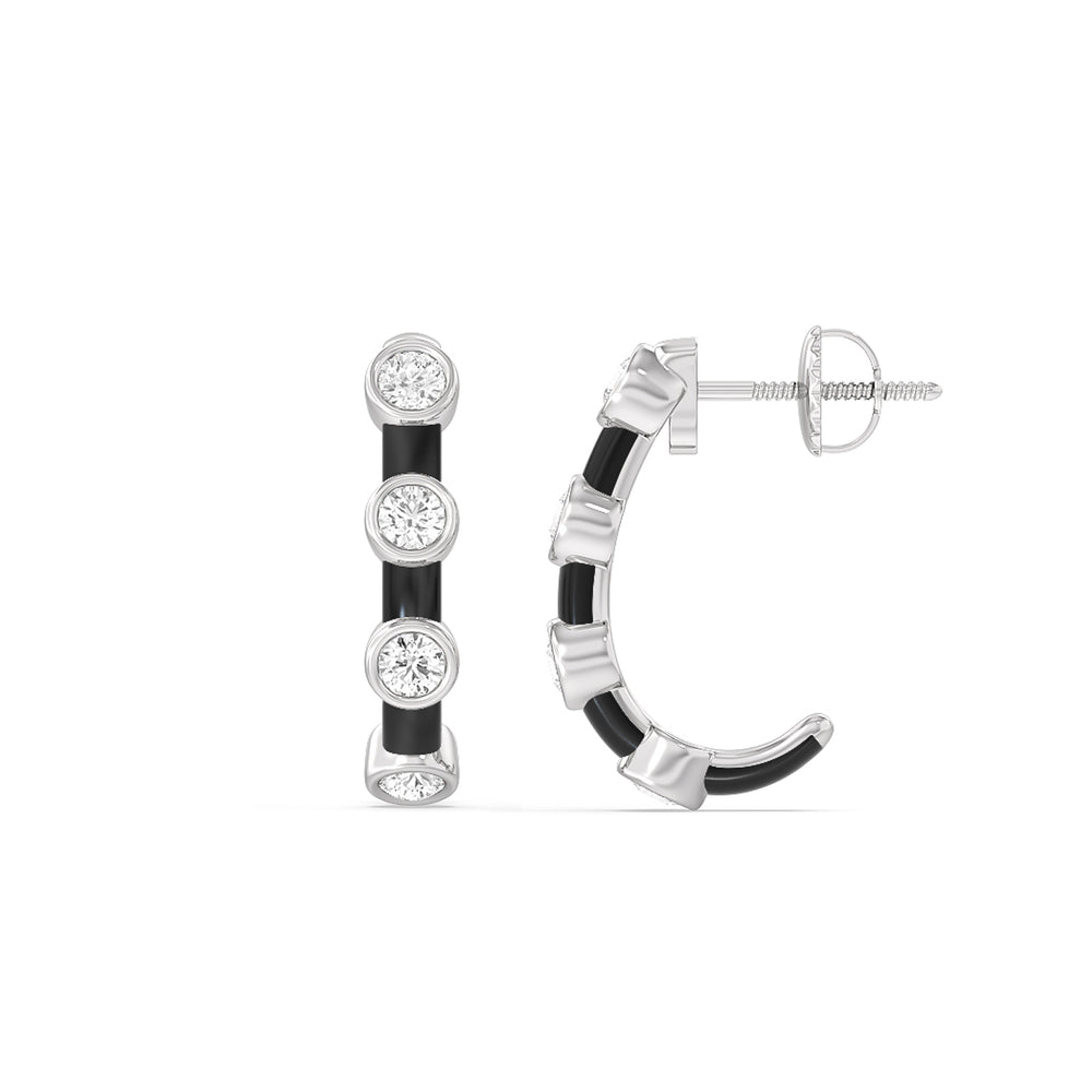 Diamond Crescent Hoops in Ceramic with 14KT White Gold / Midnight / 3/4 Cut Diamond in 14KT White Gold / Midnight / 3/4 view 2
