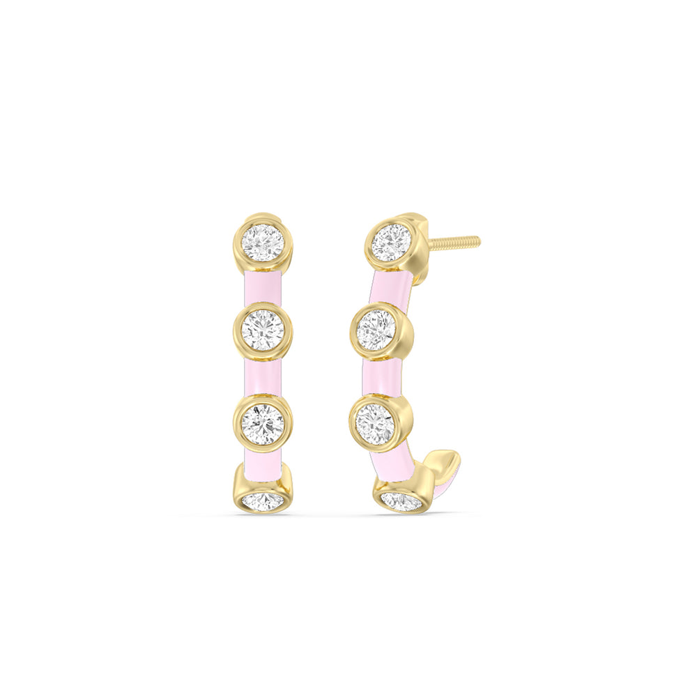 Diamond Crescent Hoops in Ceramic with 14KT Yellow Gold / Lavender Rose / 3/4 Cut Diamond in 14KT Yellow Gold / Lavender Rose / 3/4 view 1
