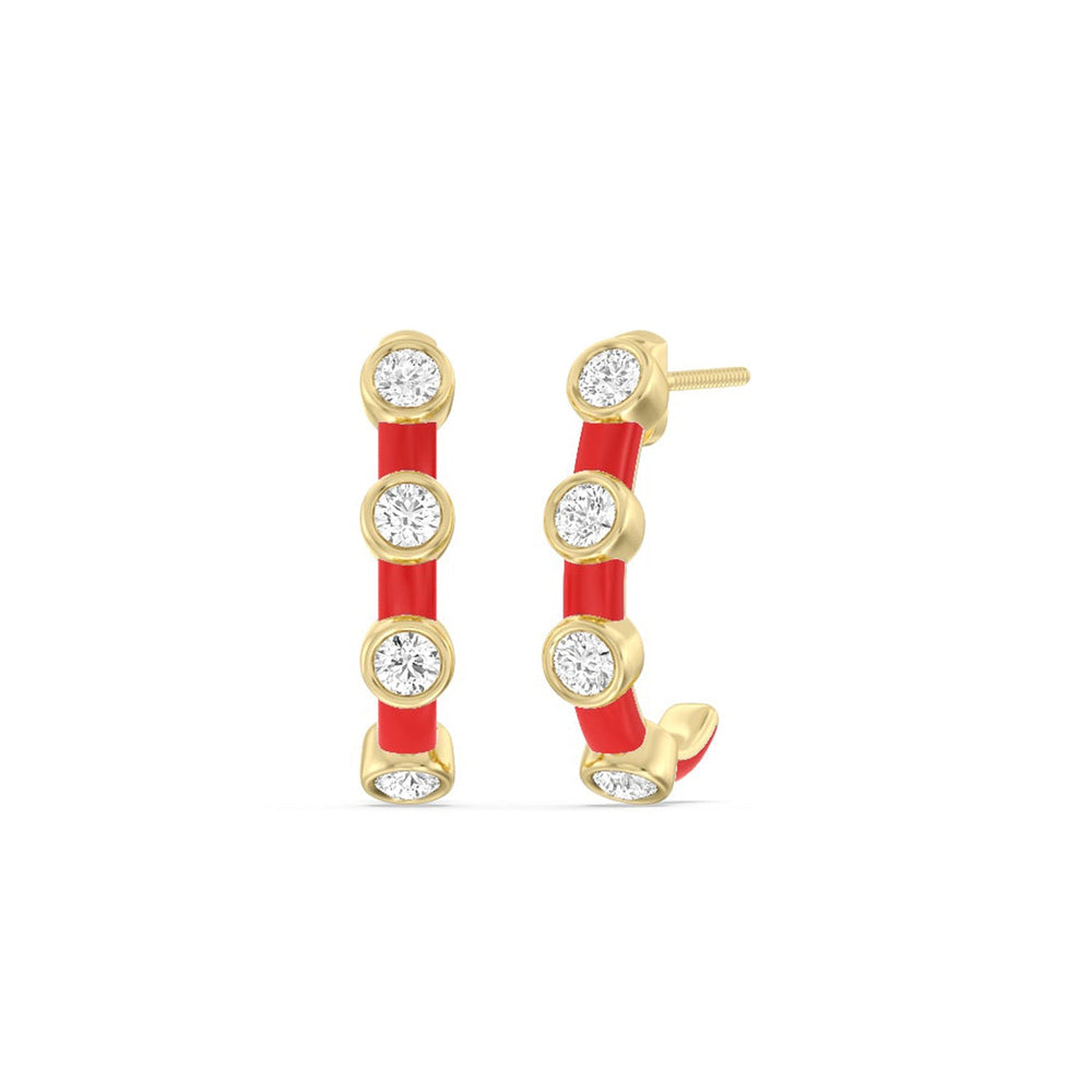 Diamond Crescent Hoops in Ceramic with 14KT Yellow Gold / Hibiscus / 3/4 Cut Diamond in 14KT Yellow Gold / Hibiscus / 3/4 view 1
