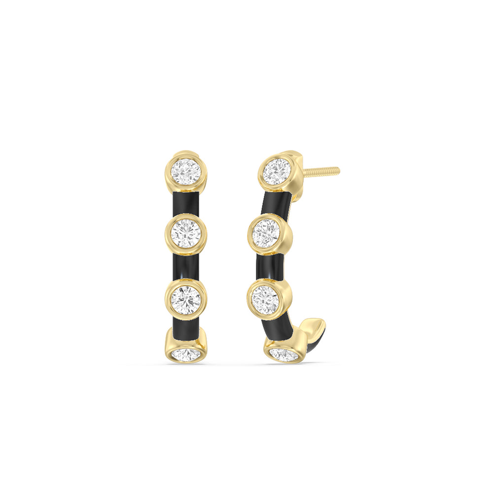 Diamond Crescent Hoops in Ceramic with 14KT Yellow Gold / Midnight / 3/4 Cut Diamond in 14KT Yellow Gold / Midnight / 3/4 view 1
