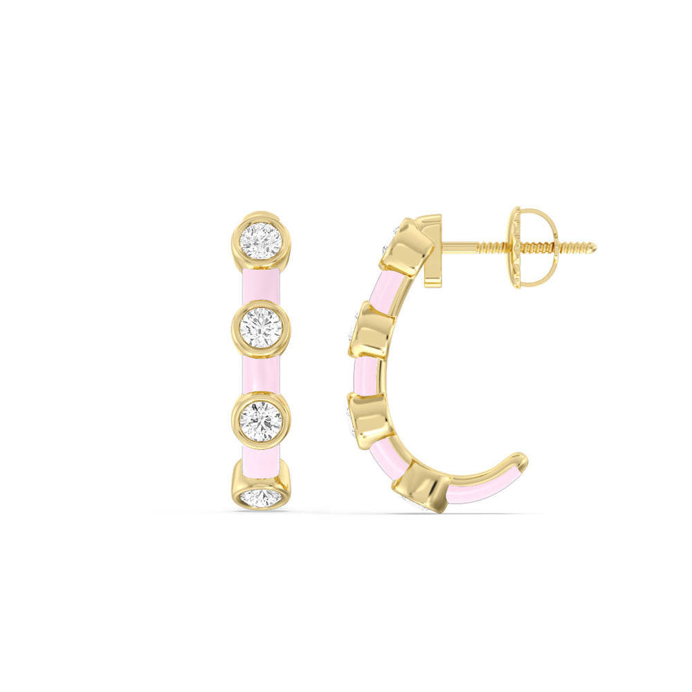 Diamond Crescent Hoops in Ceramic with 14KT Yellow Gold / Lavender Rose / 3/4 Cut Diamond in 14KT Yellow Gold / Lavender Rose / 3/4 view 2
