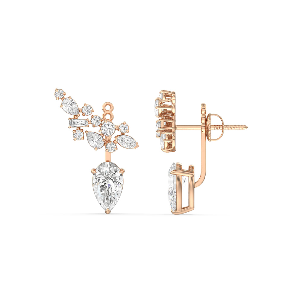 Cluster Pear Drop Earrings with 14KT Rose Gold / Lab / 6 Cut Diamond in 14KT Rose Gold / Lab / 6 view 5
