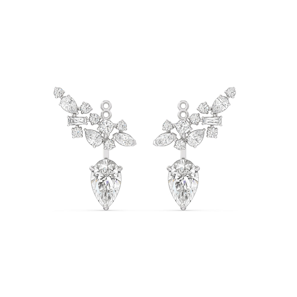 Cluster Pear Drop Earrings with 14KT White Gold / Lab / 6 Cut Diamond in 14KT White Gold / Lab / 6 view 1
