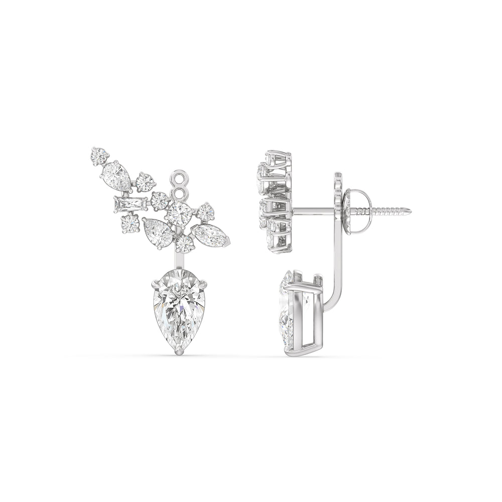 Cluster Pear Drop Earrings with 14KT White Gold / Lab / 6 Cut Diamond in 14KT White Gold / Lab / 6 view 5
