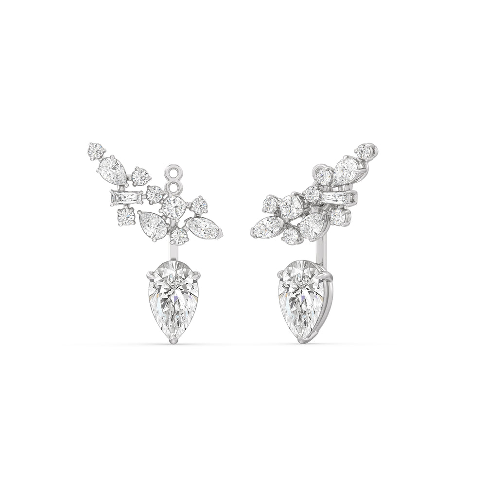 Cluster Pear Drop Earrings with 14KT White Gold / Lab / 6 Cut Diamond in 14KT White Gold / Lab / 6 view 2
