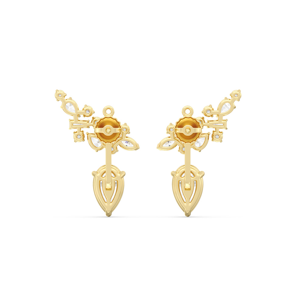 Cluster Pear Drop Earrings with 14KT Yellow Gold / Lab / 6 Cut Diamond in 14KT Yellow Gold / Lab / 6 view 6

