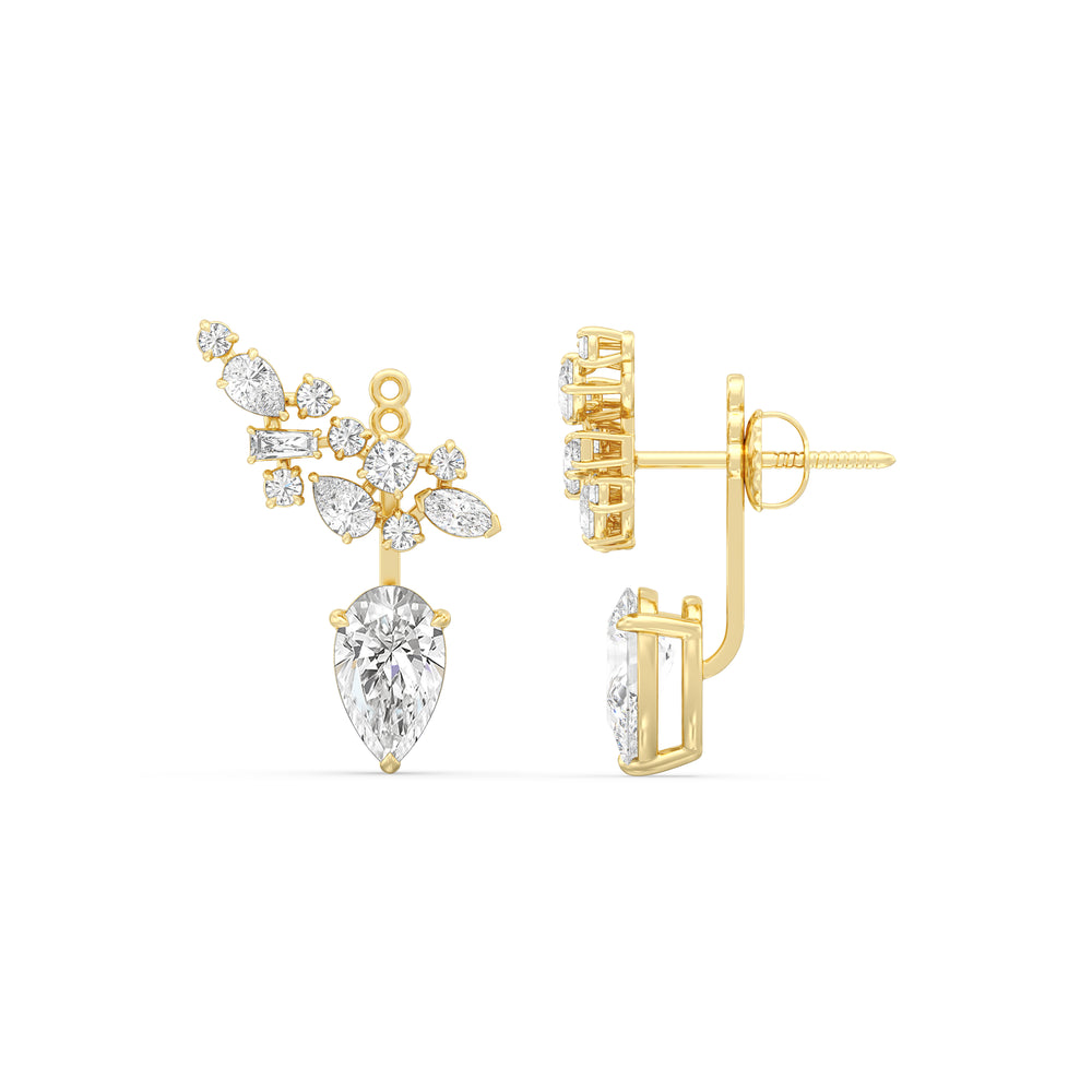 Cluster Pear Drop Earrings with 14KT Yellow Gold / Lab / 6 Cut Diamond in 14KT Yellow Gold / Lab / 6 view 5
