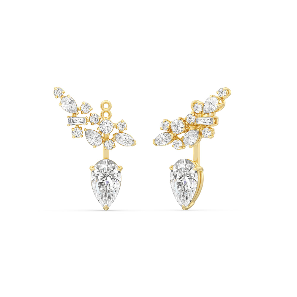 Cluster Pear Drop Earrings with 14KT Yellow Gold / Lab / 6 Cut Diamond in 14KT Yellow Gold / Lab / 6 view 2
