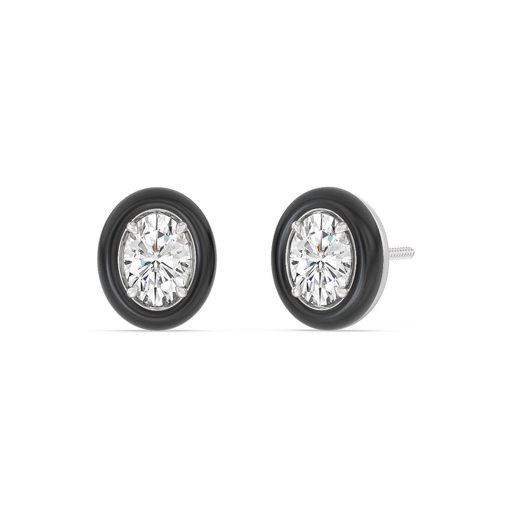 Oval Bezel Studs in Ceramic with Sterling Silver / Midnight / 1/2 Cut Diamond in 14KT Sterling Silver / Midnight / 1/2 view 1
