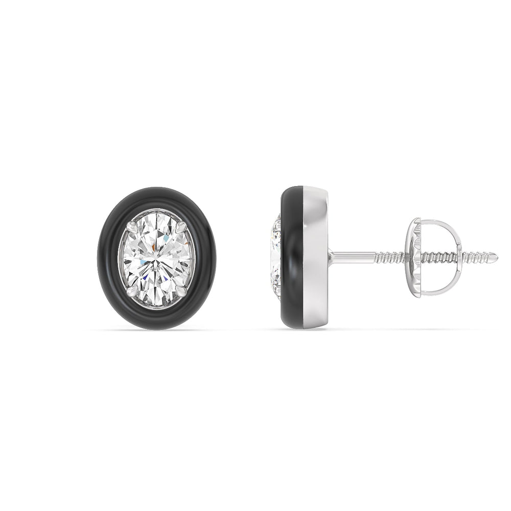 Oval Bezel Studs in Ceramic with Sterling Silver / Midnight / 1/2 Cut Diamond in 14KT Sterling Silver / Midnight / 1/2 view 2

