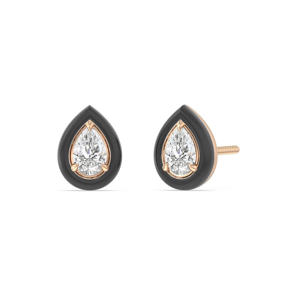 Pear Bezel Studs in Ceramic with 14KT Rose Gold / Midnight / 1/2 Cut Diamond in 14KT Rose Gold / Midnight / 1/2 view 1

