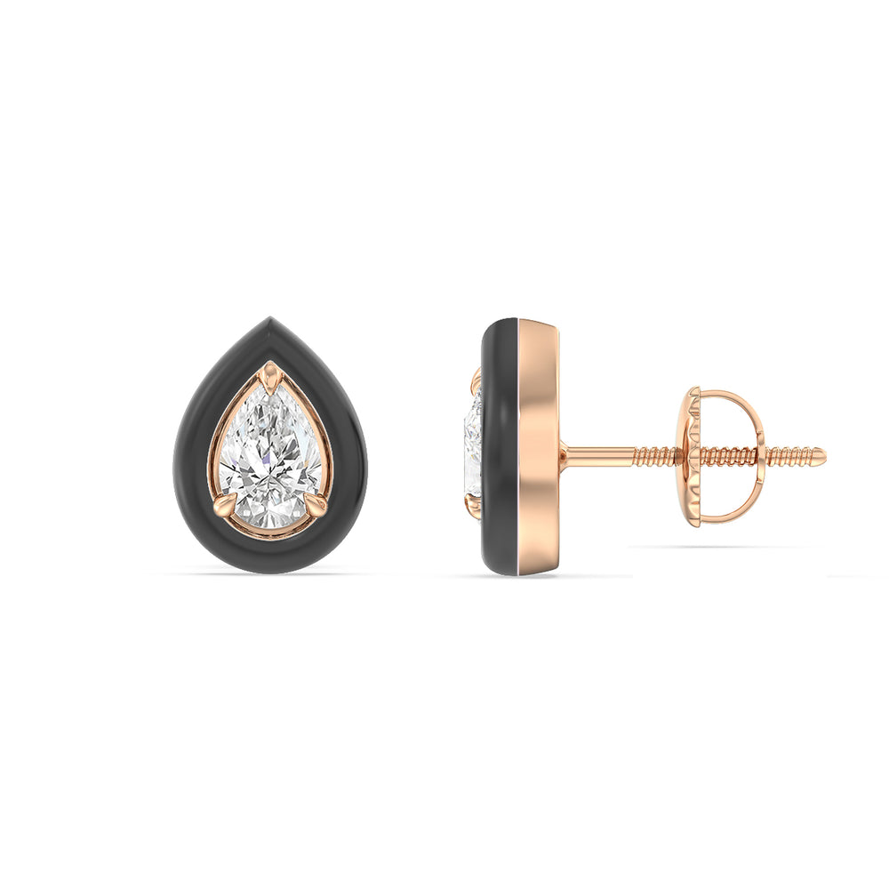 Pear Bezel Studs in Ceramic with 14KT Rose Gold / Midnight / 1/2 Cut Diamond in 14KT Rose Gold / Midnight / 1/2 view 2

