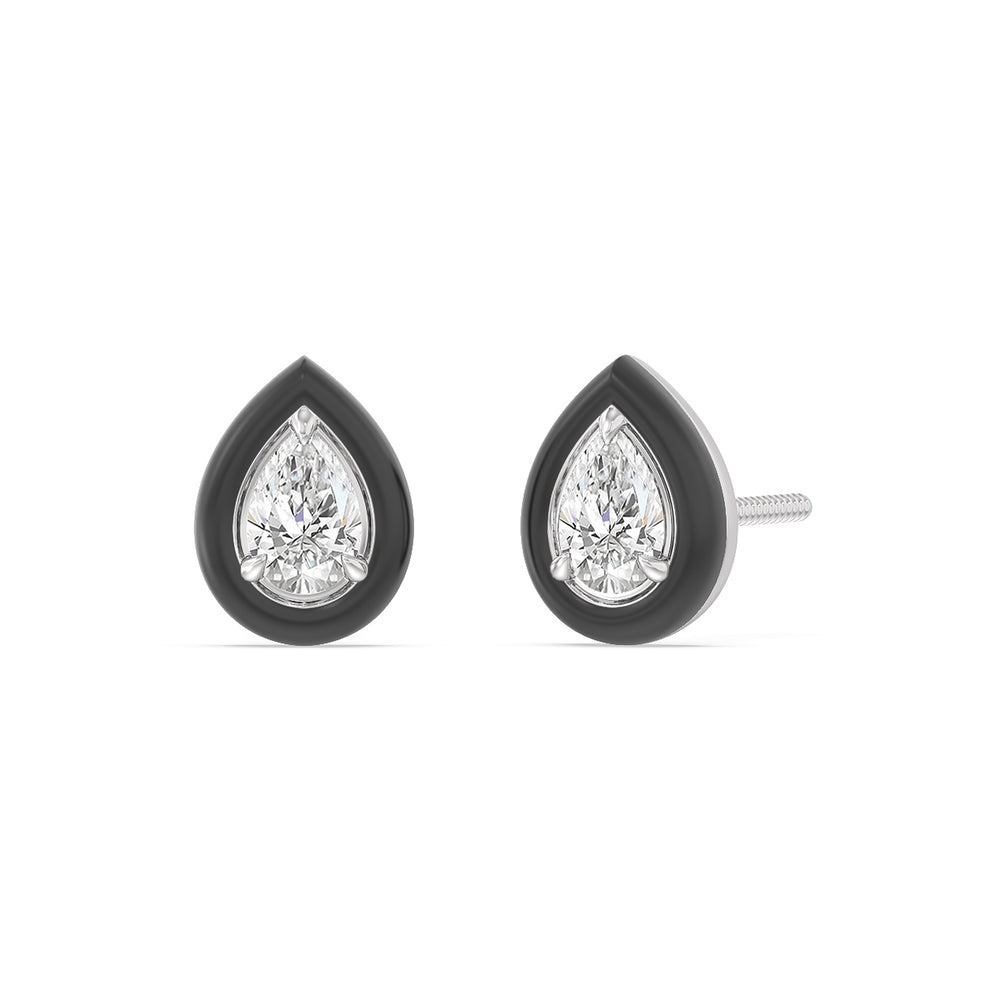 Pear Bezel Studs in Ceramic with 14KT White Gold / Midnight / 1/2 Cut Diamond in 14KT White Gold / Midnight / 1/2 view 1
