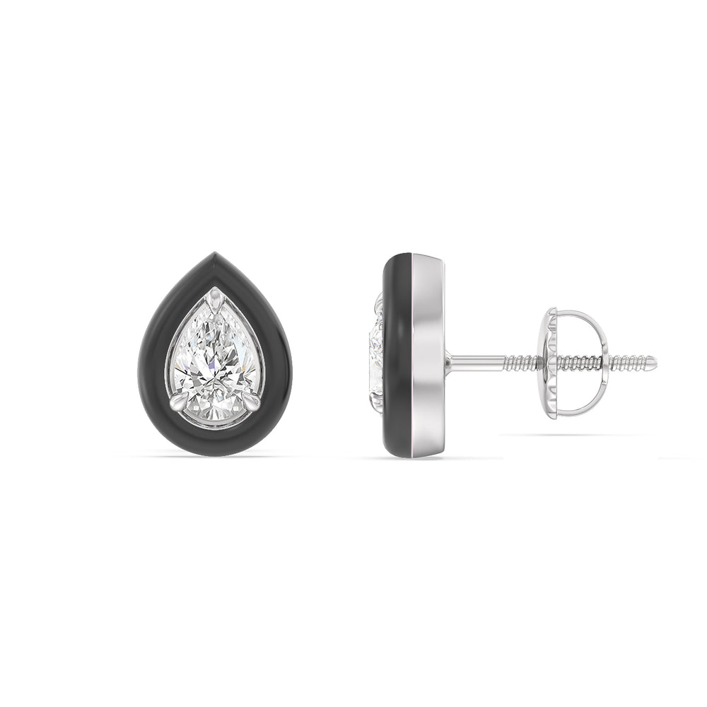 Pear Bezel Studs in Ceramic with 14KT White Gold / Midnight / 1/2 Cut Diamond in 14KT White Gold / Midnight / 1/2 view 2
