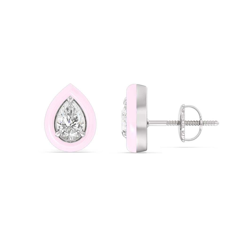 Pear Bezel Studs in Ceramic with 14KT White Gold / Lavender Rose / 1/2 Cut Diamond in 14KT White Gold / Lavender Rose / 1/2 view 2
