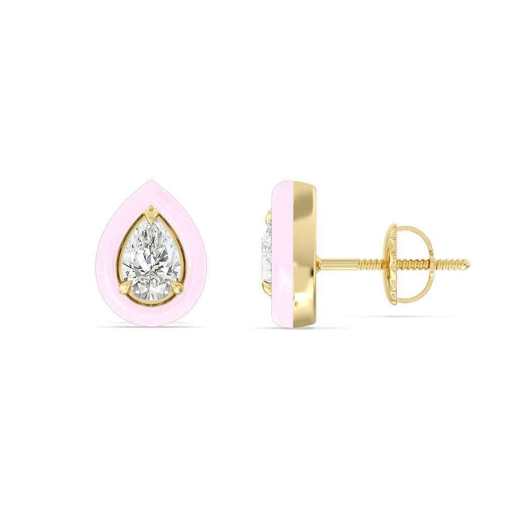 Pear Bezel Studs in Ceramic with 14KT Yellow Gold / Lavender Rose / 1/2 Cut Diamond in 14KT Yellow Gold / Lavender Rose / 1/2 view 2
