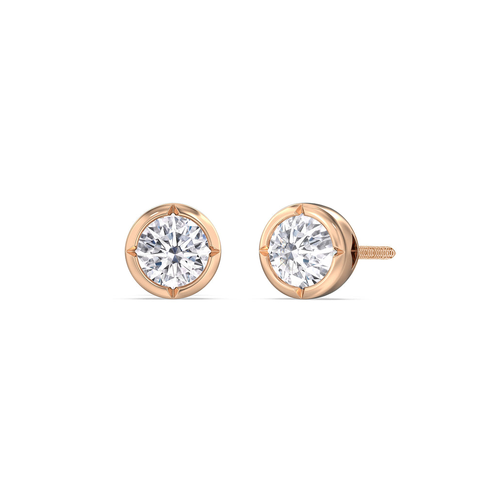 Kite Chamfered Bezel Stud Earrings with 14KT Rose Gold / Lab / 1/2 Cut Diamond in 14KT Rose Gold / Lab / 1/2 view 1
