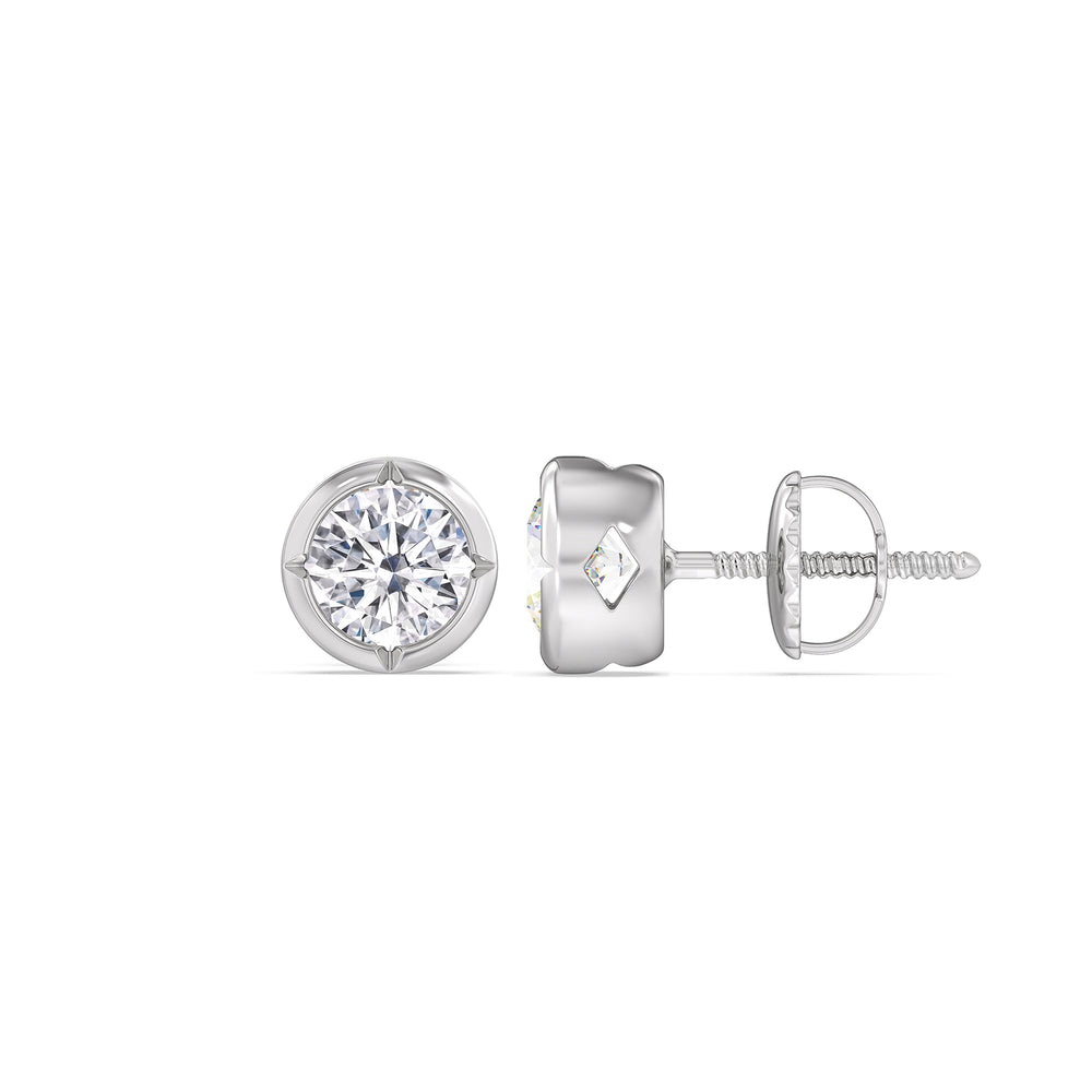 Kite Chamfered Bezel Stud Earrings with 14KT White Gold / Lab / 1/2 Cut Diamond in 14KT White Gold / Lab / 1/2 view 5
