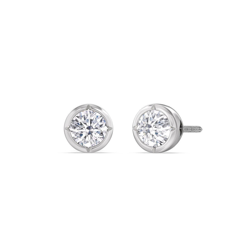 Kite Chamfered Bezel Stud Earrings with 14KT White Gold / Lab / 1/2 Cut Diamond in 14KT White Gold / Lab / 1/2 view 1
