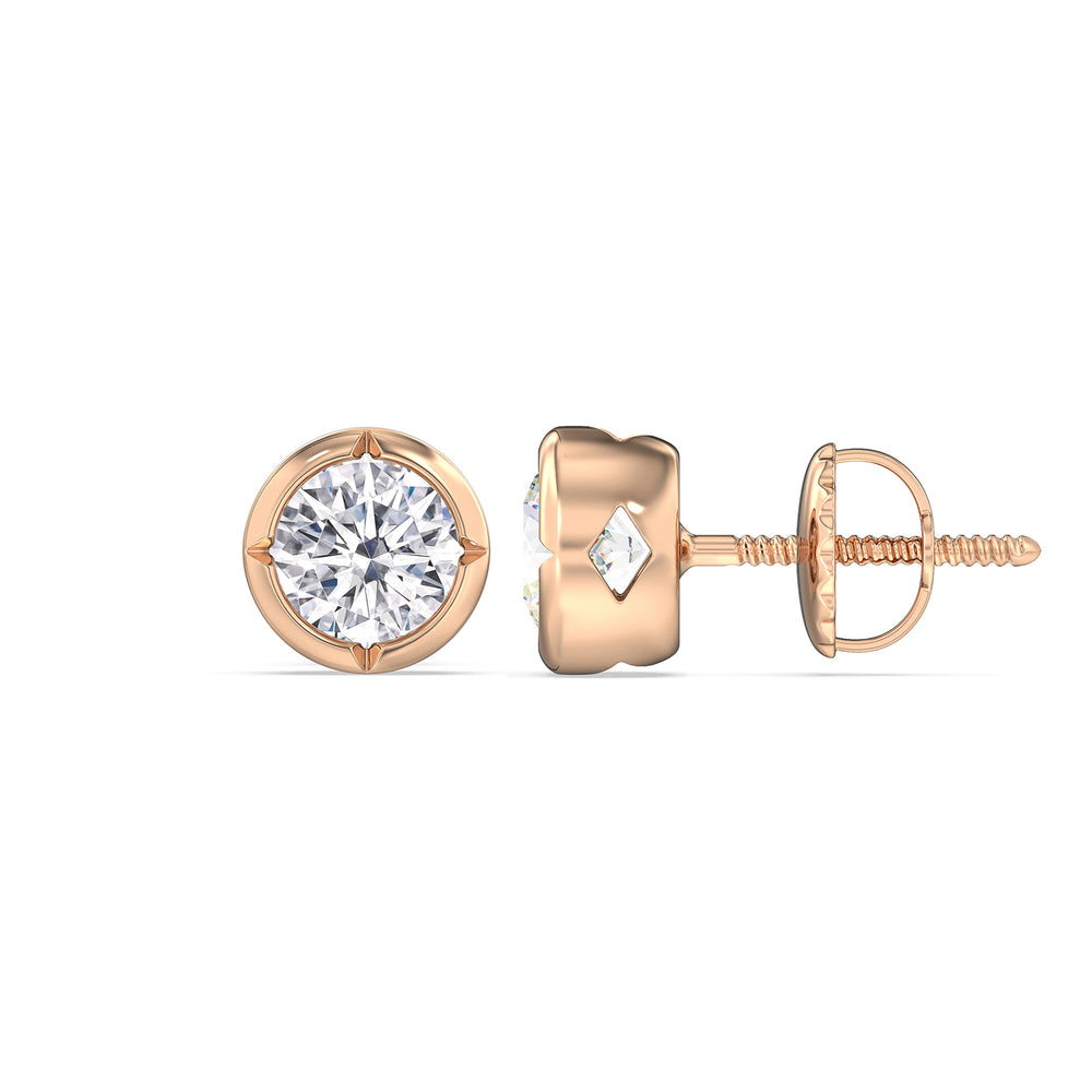 Kite Chamfered Bezel Stud Earrings with 14KT Rose Gold / Lab / 1 Cut Diamond in 14KT Rose Gold / Lab / 1 view 5
