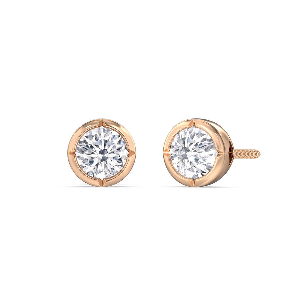 Kite Chamfered Bezel Stud Earrings with 14KT Rose Gold / Lab / 1 Cut Diamond in 14KT Rose Gold / Lab / 1 view 1
