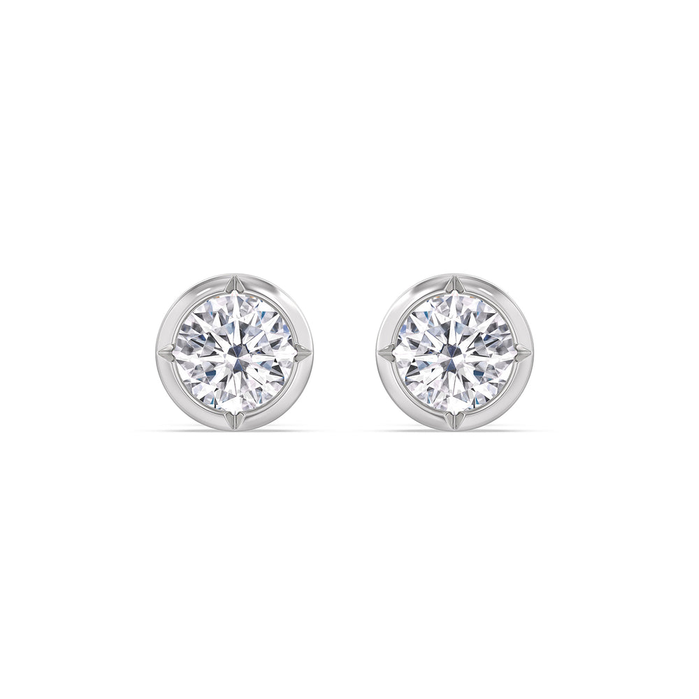Kite Chamfered Bezel Stud Earrings with 14KT White Gold / Lab / 1 Cut Diamond in 14KT White Gold / Lab / 1 view 4
