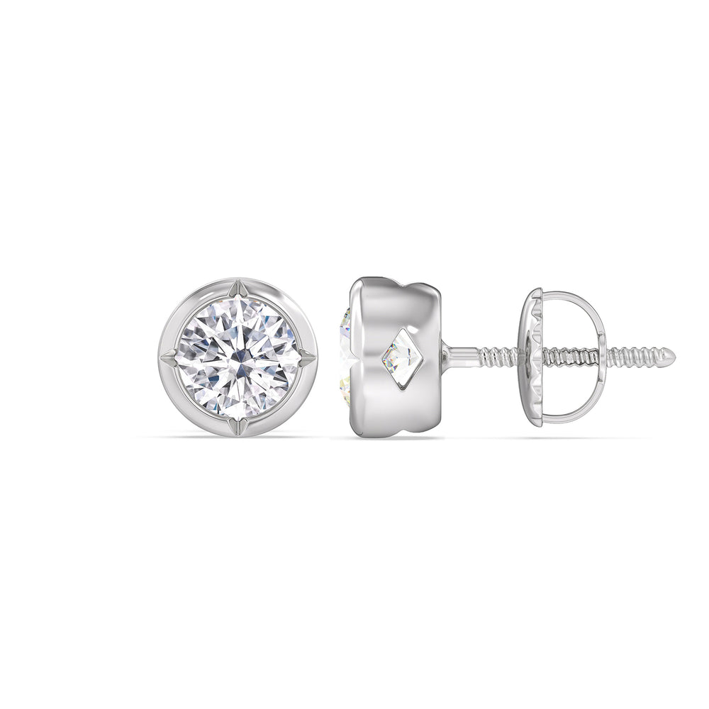 Kite Chamfered Bezel Stud Earrings with 14KT White Gold / Lab / 1 Cut Diamond in 14KT White Gold / Lab / 1 view 5
