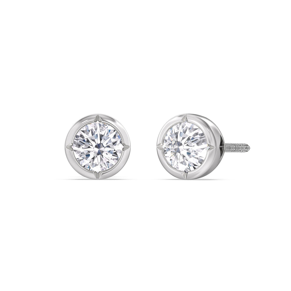 Kite Chamfered Bezel Stud Earrings with 14KT White Gold / Lab / 1 Cut Diamond in 14KT White Gold / Lab / 1 view 1
