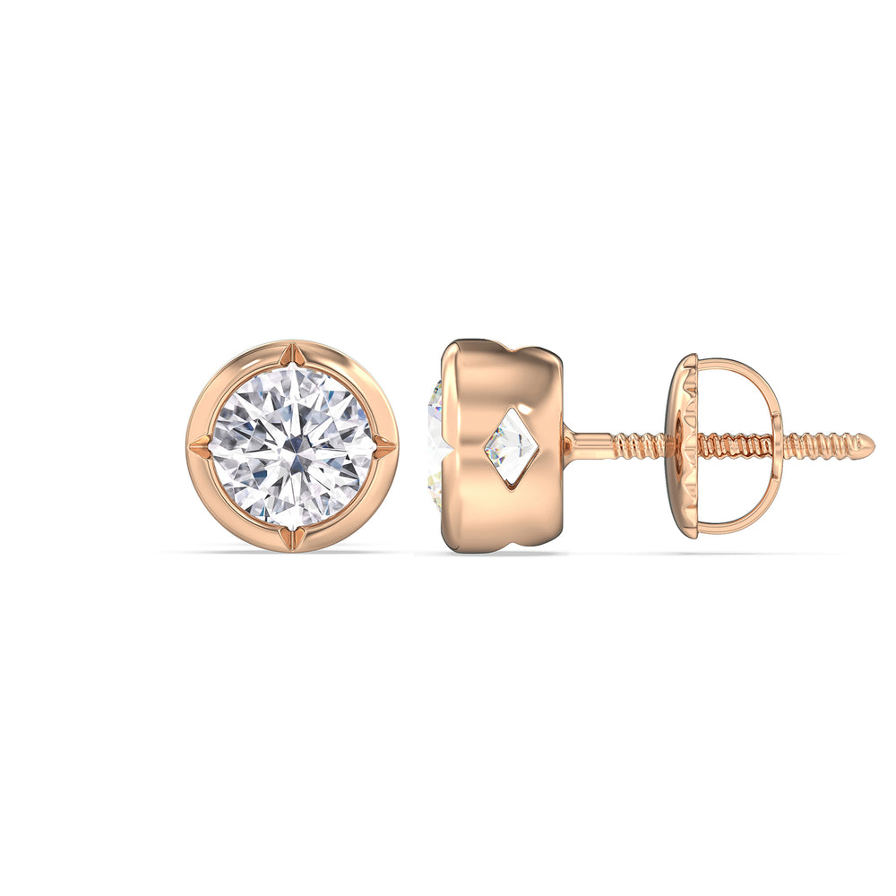 Kite Chamfered Bezel Stud Earrings with 14KT Rose Gold / Lab / 2 Cut Diamond in 14KT Rose Gold / Lab / 2 view 5
