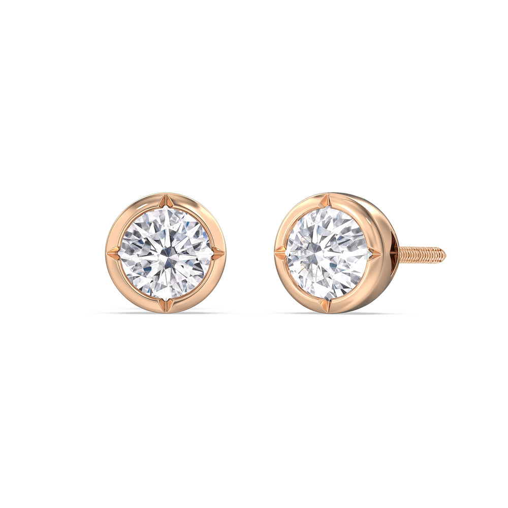 Kite Chamfered Bezel Stud Earrings with 14KT Rose Gold / Lab / 2 Cut Diamond in 14KT Rose Gold / Lab / 2 view 1
